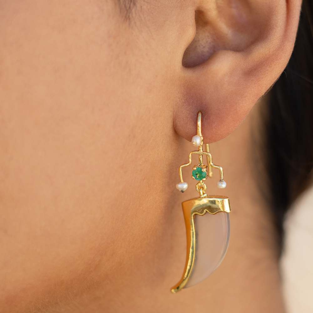 Earring | Hand-Crafted | Emerald and Pearl | Sterling Silver | Exquisite Design | Daily Wear