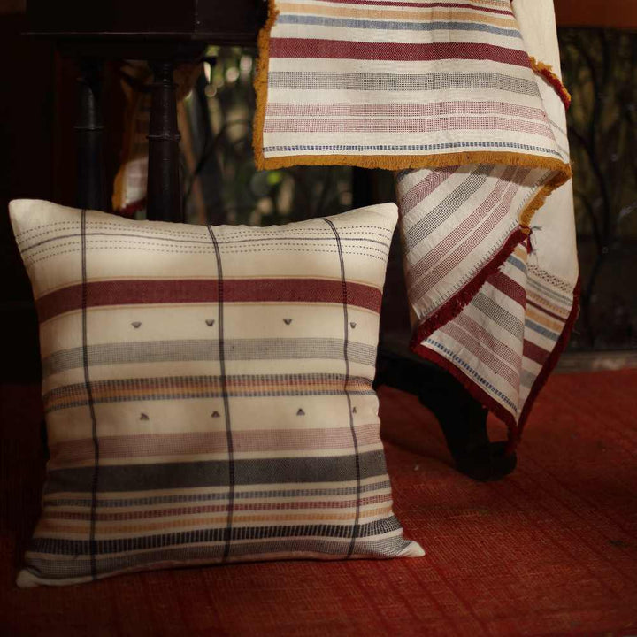 Cushion Cover | Ivory Kala Cotton | Stripe Pattern | Ethnic Home Decor | 20"x20"