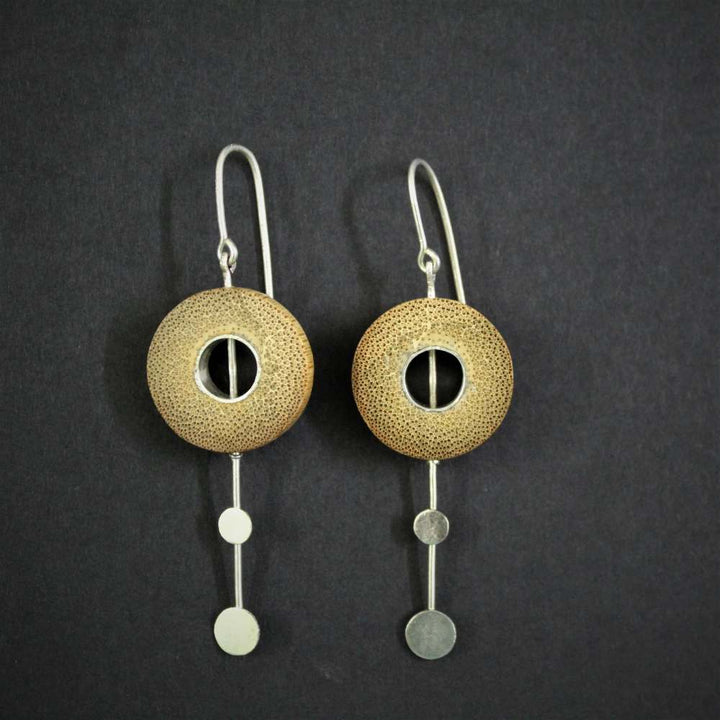 Rhea Gold Two Dot Fall Earrings | Hand- Crafted | 92.5 Silver & Gold Plated Recycled Brass & Bamboo