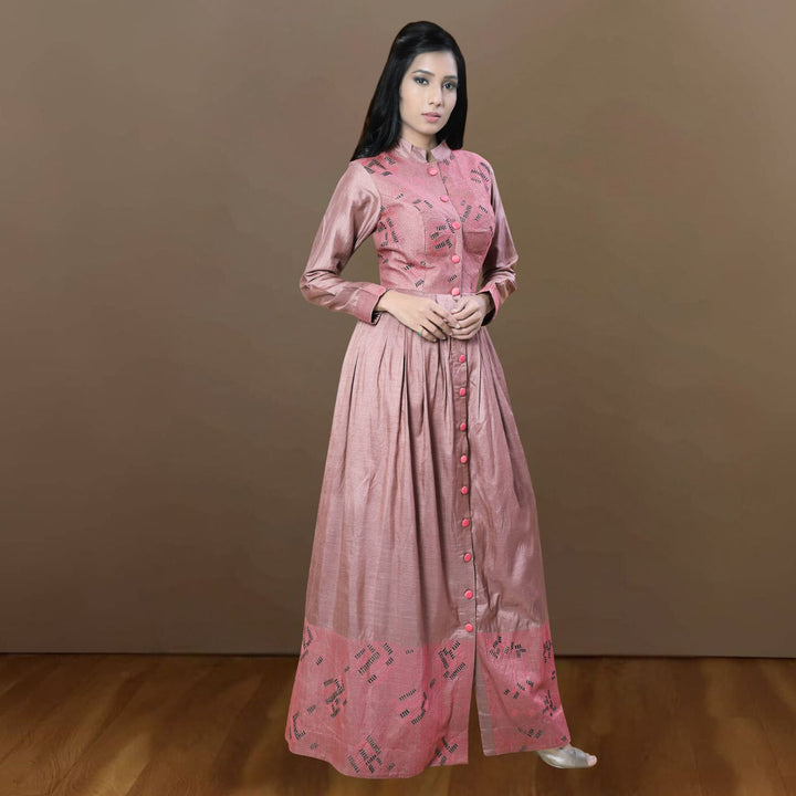 Pranshi Tussar Eri Silk Anarkali Set | Sujani-Embroidered | Smart Classy Look | Taupe