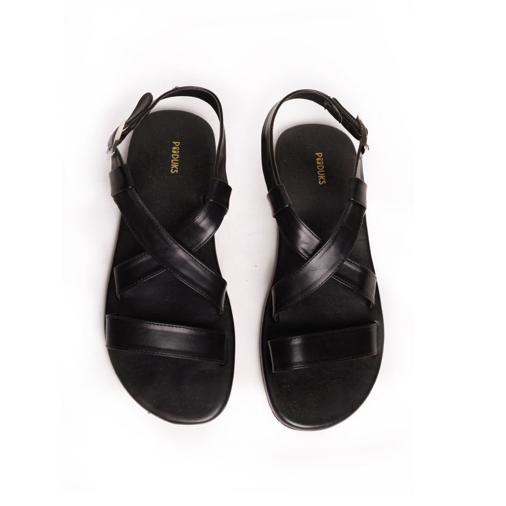 Black Crossover Flat Sandal for Men | Consciously Hand-Crafted | Vegan