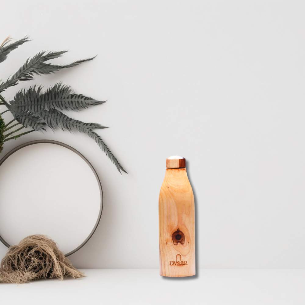 Copper And Teak Wood Made Water Bottle, Copper Bottle , 500 ML, Sustainable Choice