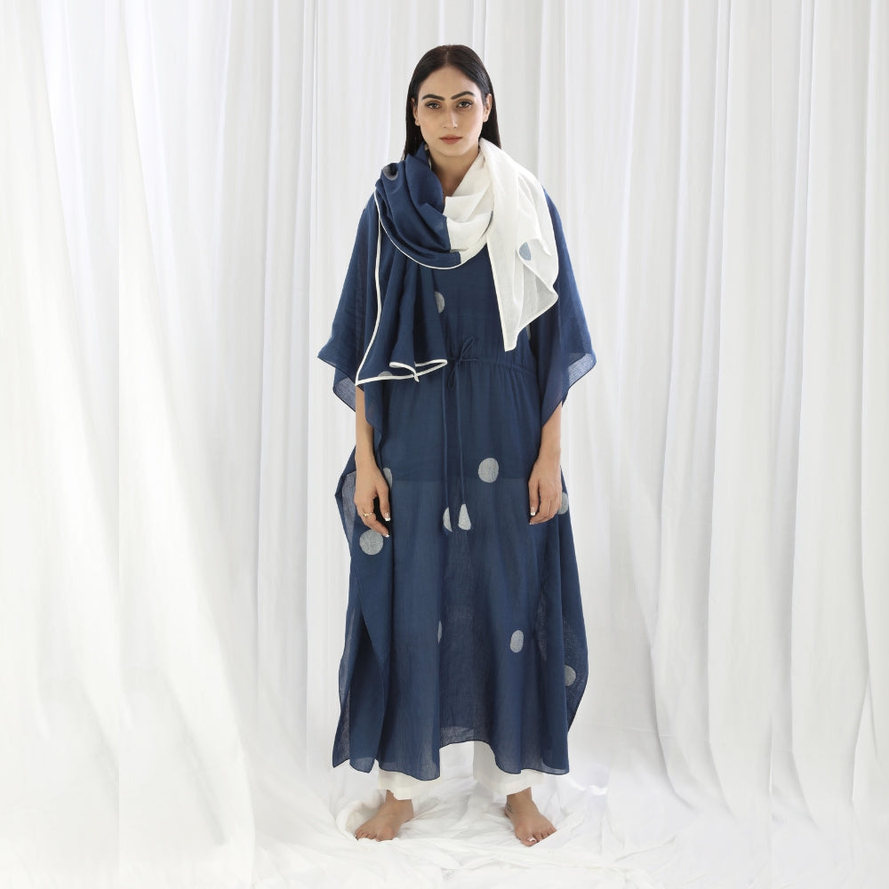 Women Kaftan Dress | Hand Crafted | Cotton | Super Elegant | Navy | Polka Print