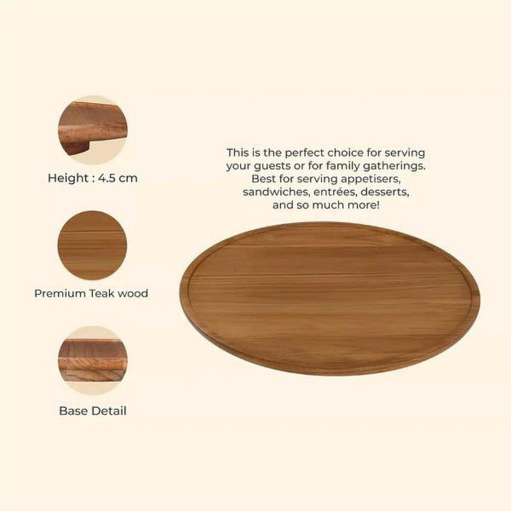 Cresta Lazy Susan | Revolving Tray | Premium Teak Wood | Hand-Crafted | 16 Inch