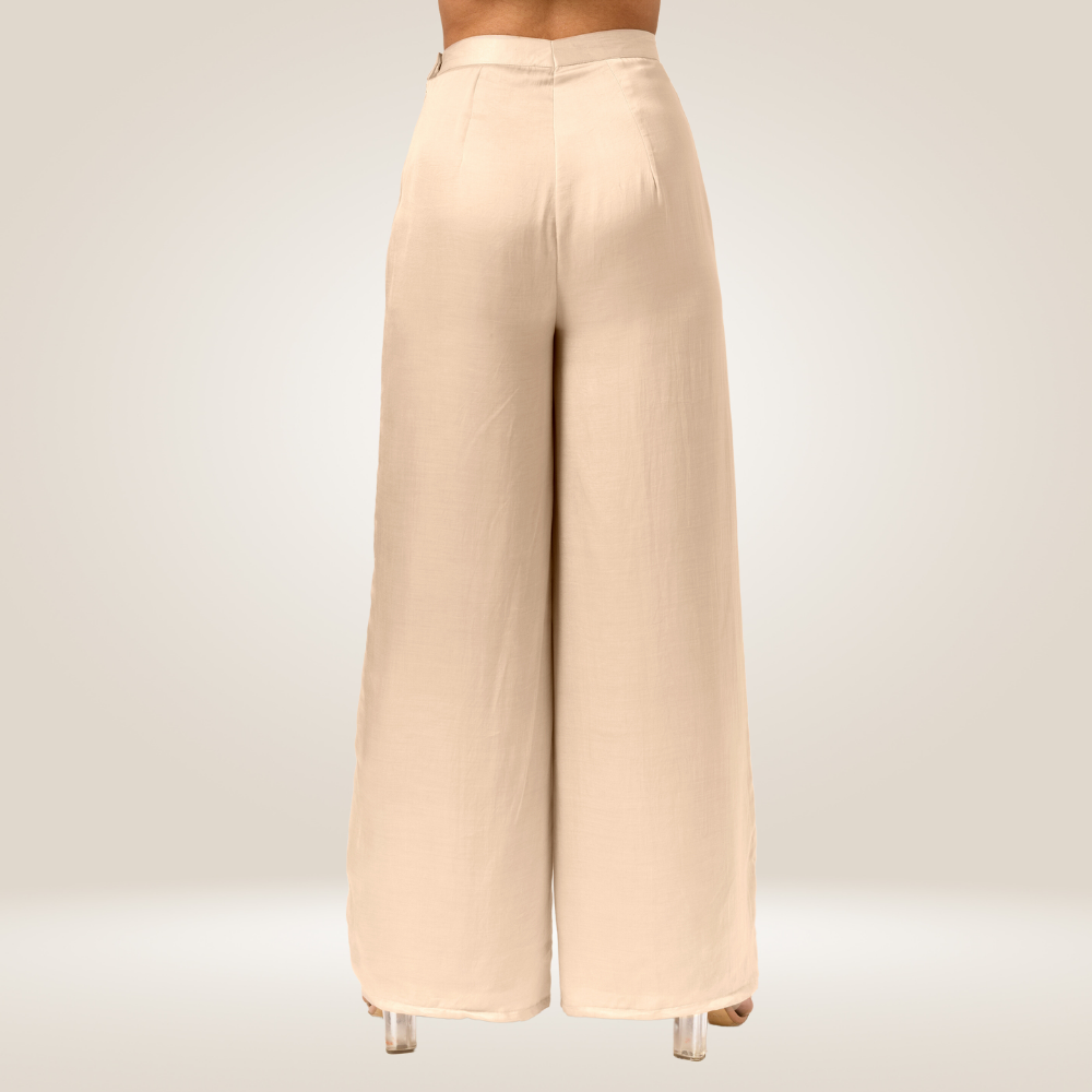 Ecru Wide Legged Pants | Bemberg Modal Silk | Elegant Allure