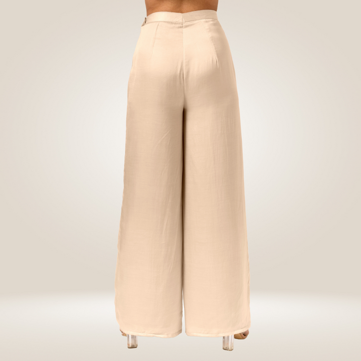 Ecru Wide Legged Pants | Bemberg Modal Silk | Elegant Allure