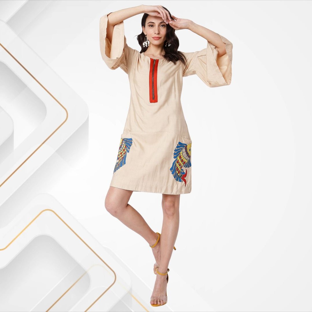 Rachel Shift Dress | Hand-Painted | Madhubani Art | Tussar Silk | Comfortably Chic