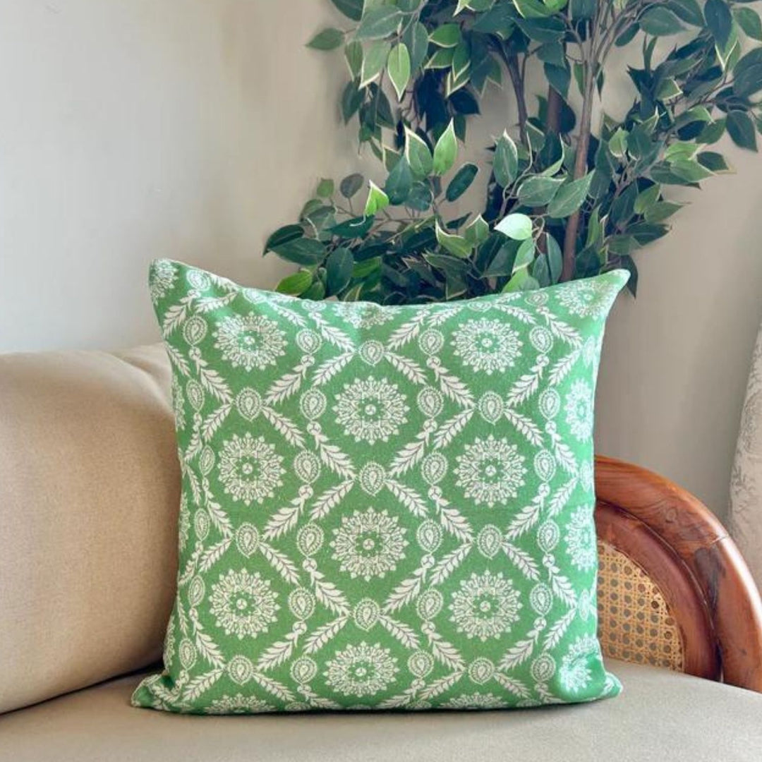 Mandala Cotton Cushion Cover | Pastel Green | Set Of 2 | 16 x 16 Inch