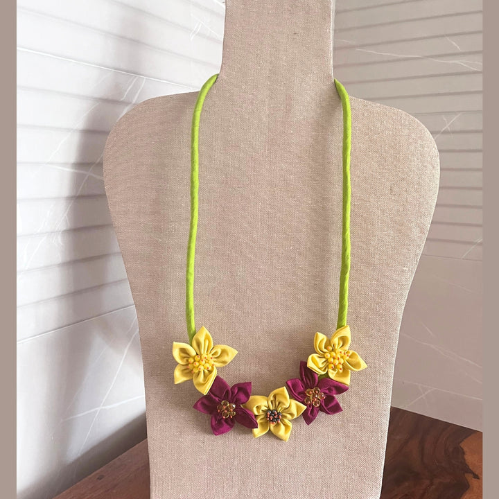 Floral Fabric Necklace For Women | Hand Crafted And Artistic | Yellow & Magenta