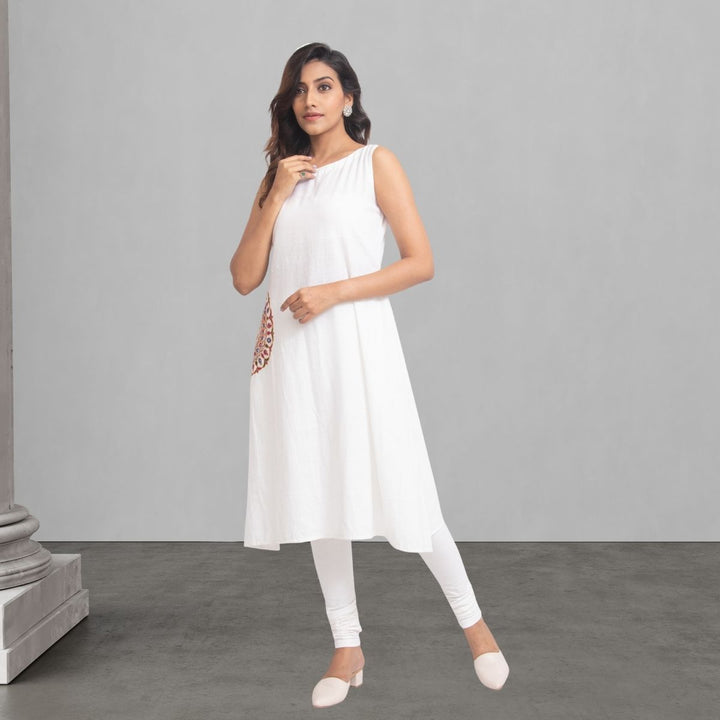 White Kurta For Women | Rebari and Mirror Embroidered | Office Wear 