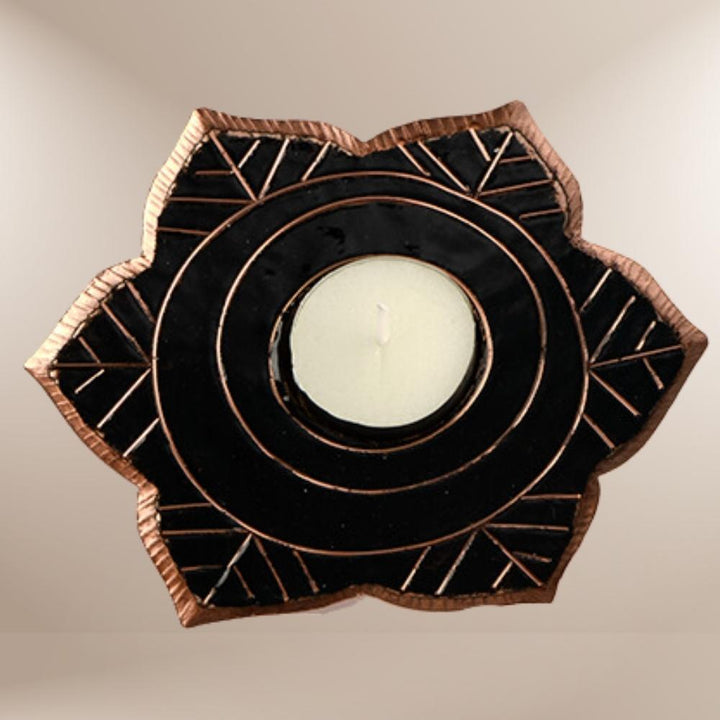 Deeva Tealight Candle Holder | Copper Ware | Hand-crafted | Black