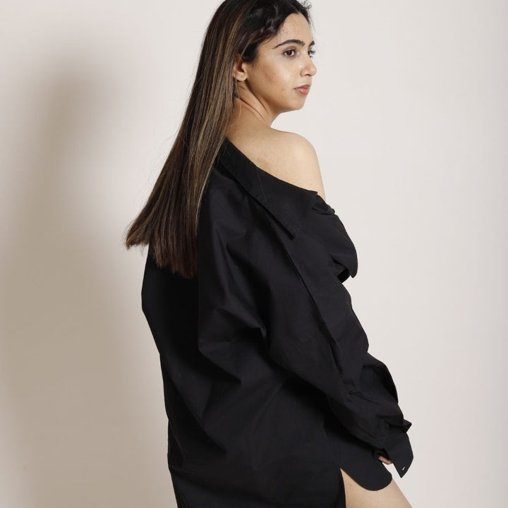 Oversized High-Low Shirt For Women | Stylish Sustainable | Organic Cotton | Black