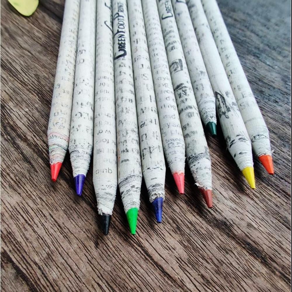 Recycled News Paper Plantable Seed Colour Pencils | Handcrafted | Pack Of 10