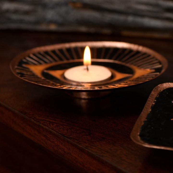 Udaay Tealight Candle Holder | Copper Ware | Hand-crafted | Black