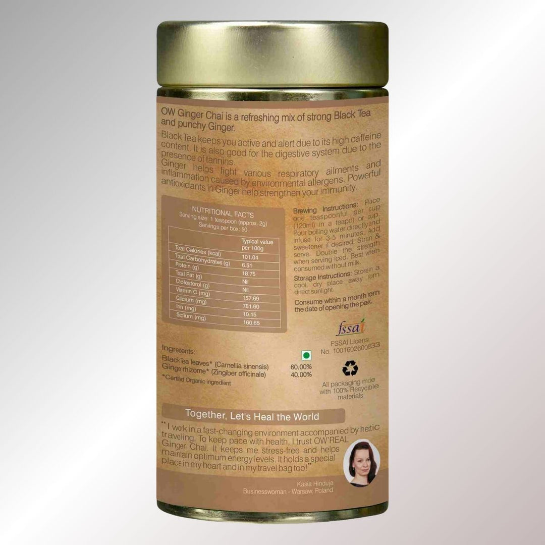 Ginger Chai | Black Tea  | Refreshing & Nurturing | Aids Digestion | Organic | Tin Pack Of 100 GM