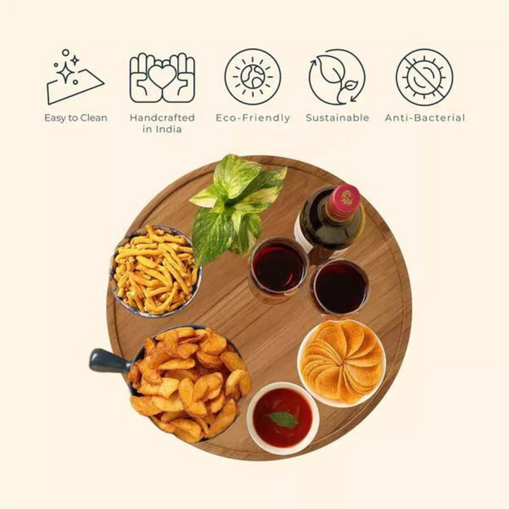 Cresta Lazy Susan | Revolving Tray | Premium Teak Wood | Hand-Crafted | 16 Inch