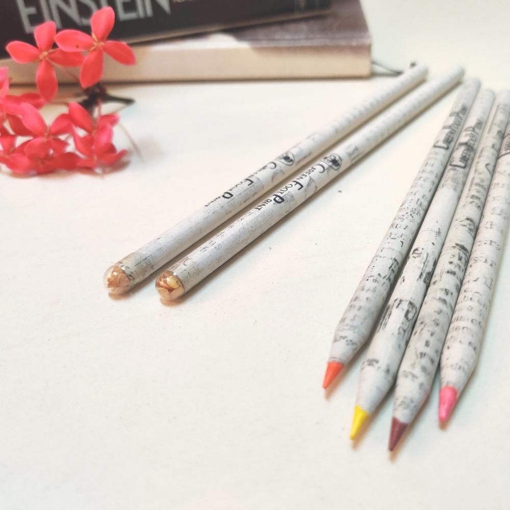 Recycled News Paper Plantable Seed Colour Pencils | Handcrafted | Pack Of 10