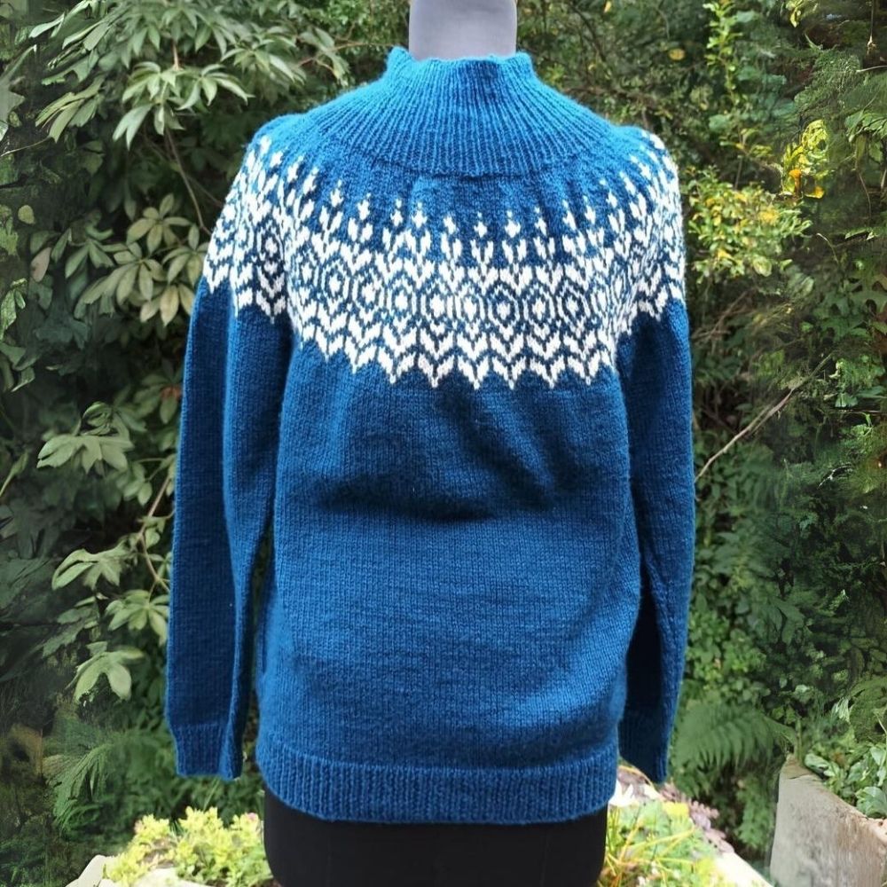 Cobalt Blue Sweater/Pullover for Women | White Accent | High Neck And Full Sleeve | Warm Winter Wear