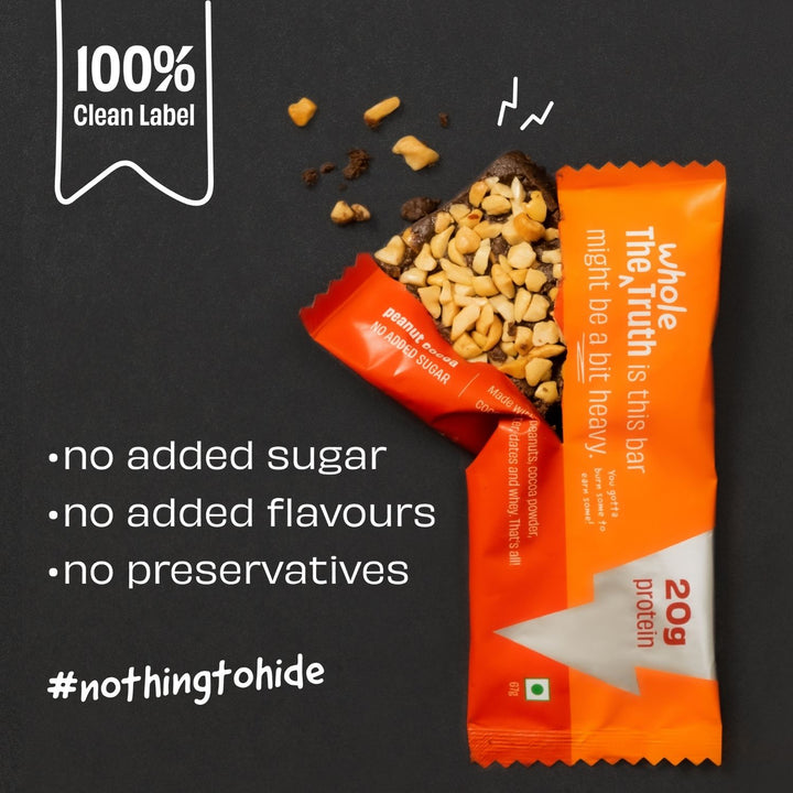 Peanut Cocoa High Protein Bar | No Artificial Flavour-All Natural-No Gluten-No Soy-No Preservatives | Pack of 5