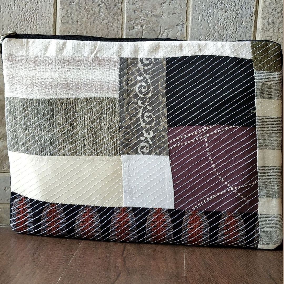 Geometric Weave Laptop Sleeve with Embroidered Detail | 15 Inches