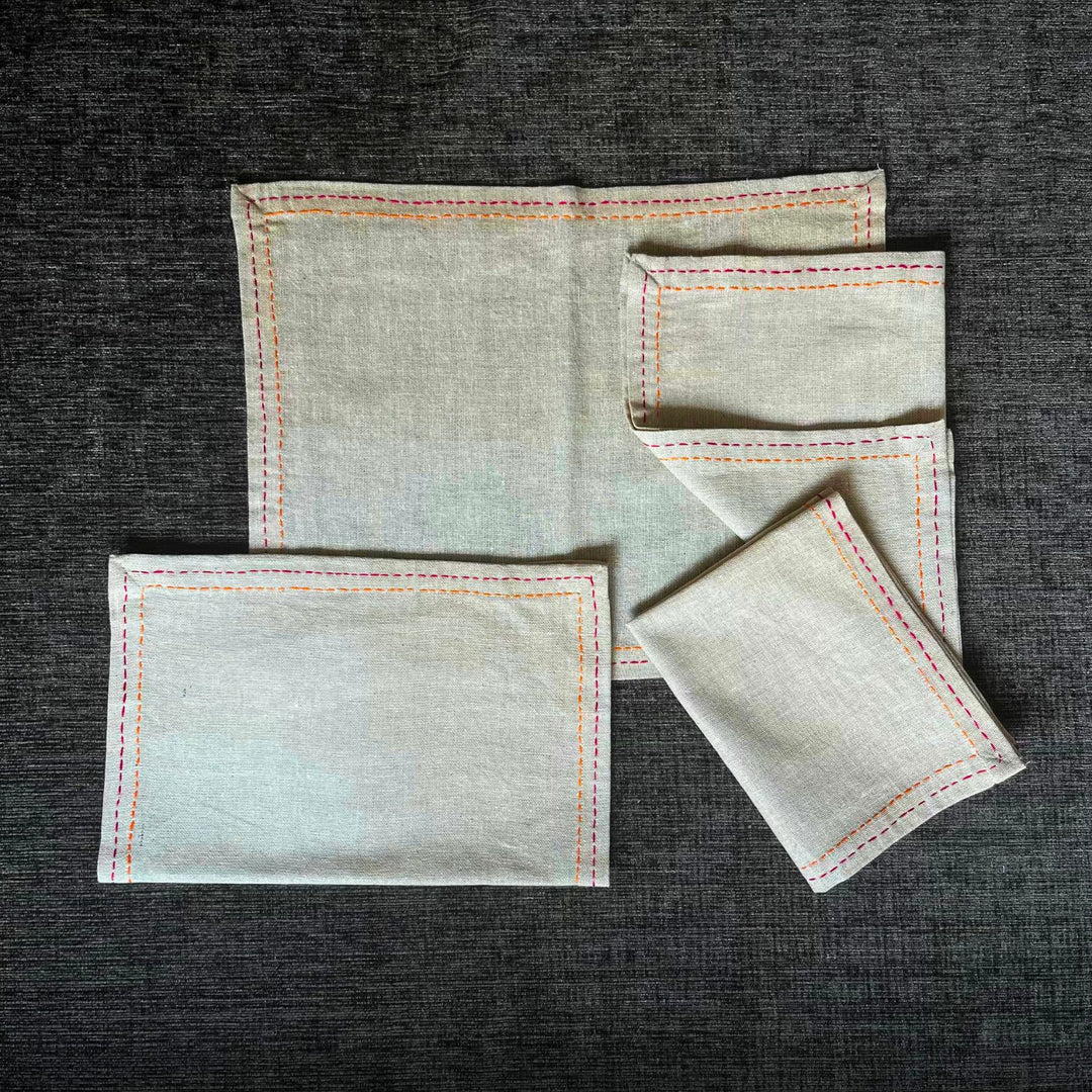 Beige Jute Table Napkin | Hand Embroidered  | Set of 4