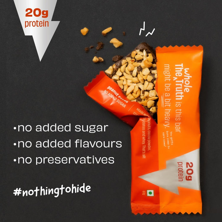 Peanut Cocoa High Protein Bar | No Artificial Flavour-All Natural-No Gluten-No Soy-No Preservatives | Pack of 5