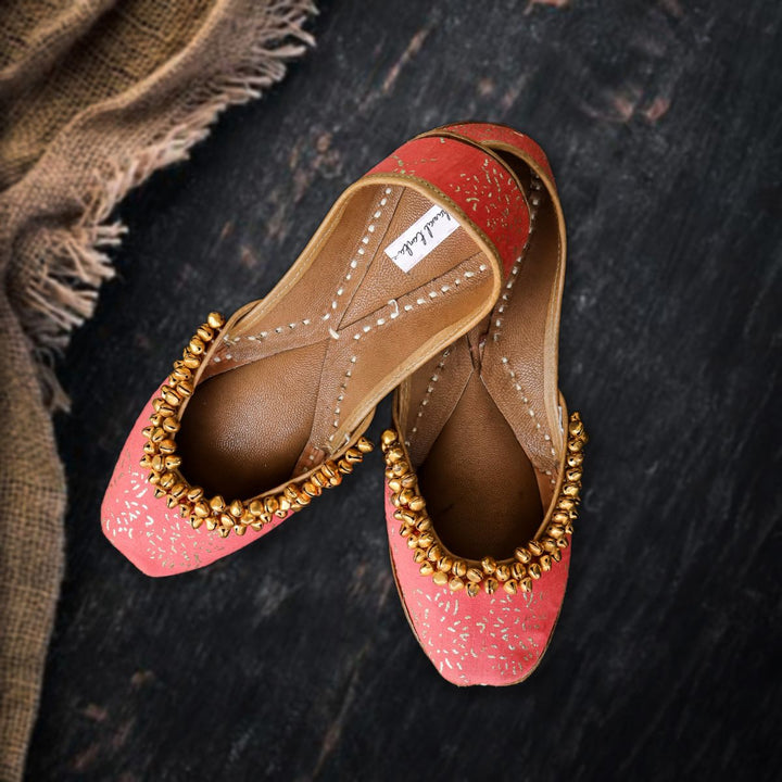 Hand-Crafted Coral Pink Women Juttis | Festive Styling | Ghungroo Embellished