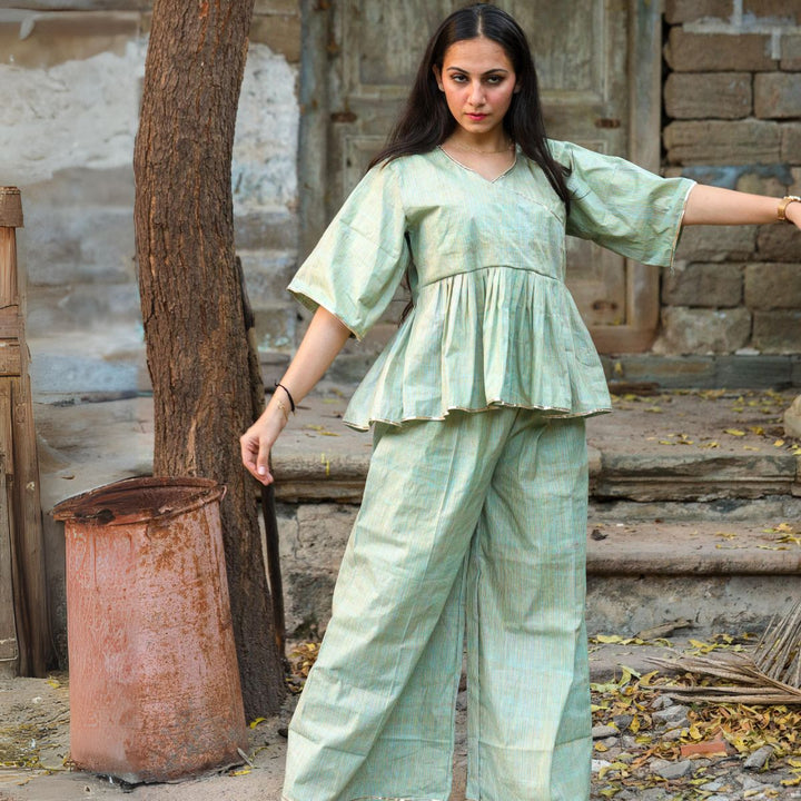 Mint Green Kediya Top and Palazzo Co-ord Set For Women | Elegant Look