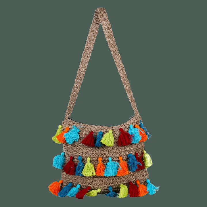 Multi Tassel Hand Bag | Hand-Crafted & Crochet | Jute Yarn | Brown