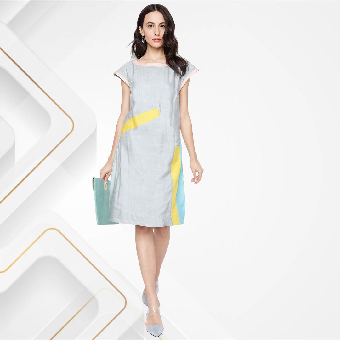 Estrella Tussar Shift Dress | Comfortable & Chic | Office Dress | Cloudy Grey