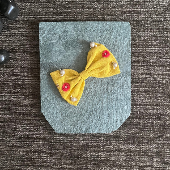 Hair Bow Clip For Girls | Sun Yellow | Embroidered | hand Crafted | Vibrant | Comfortable