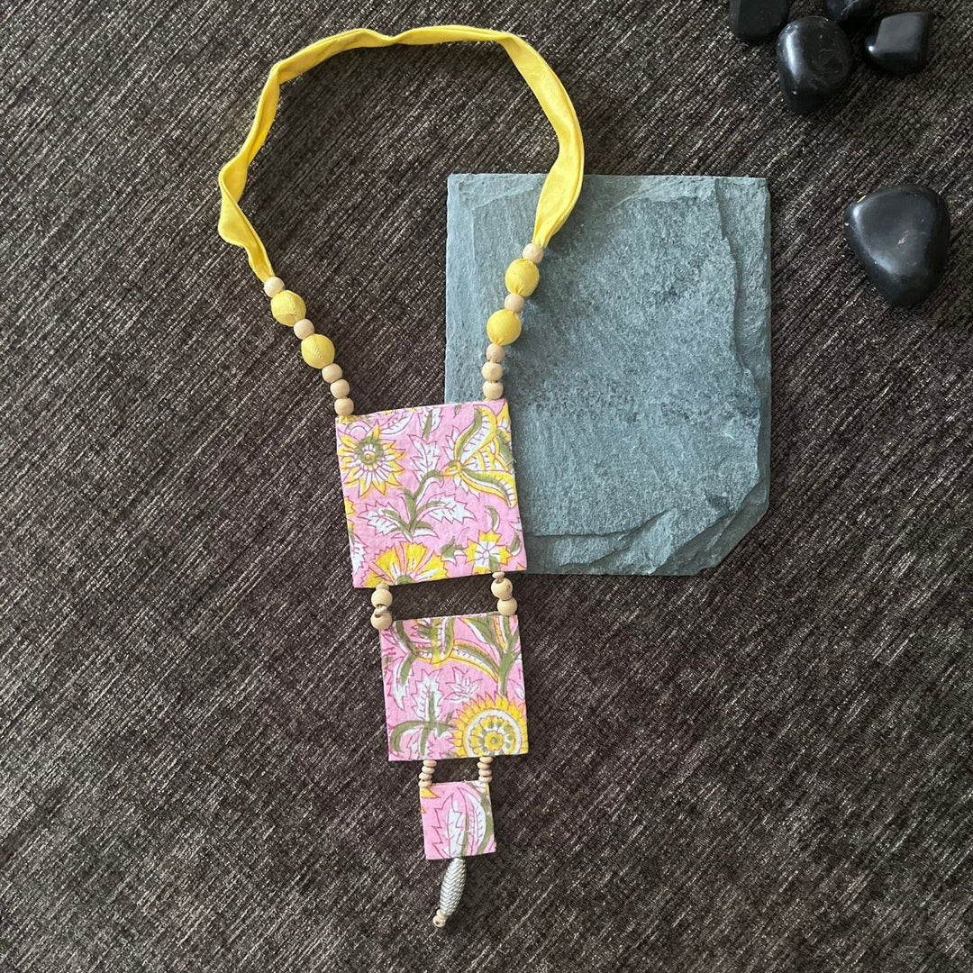 Pink And Yellow Necklace | Asymmetric Design | Fabric Jewelry | Sophisticated Look