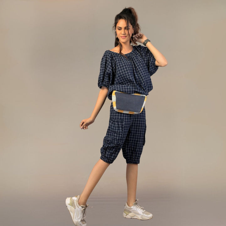 Clavel Ink Blue Check Co-ord Set | Cotton | Easy Breezy Day Wear | Stylish