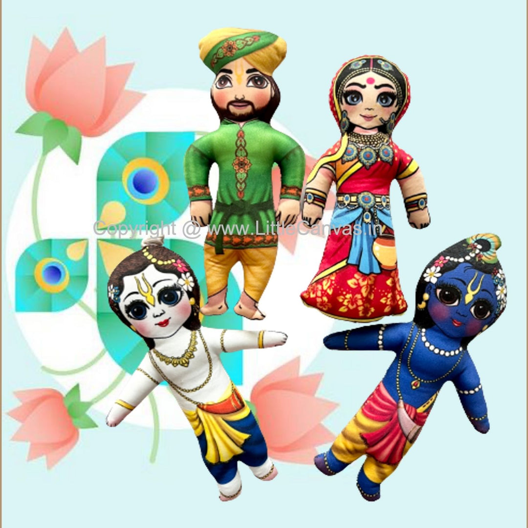 Krishna Parivaar Plush Dolls | Indian Mythological Toys | Set Of 4