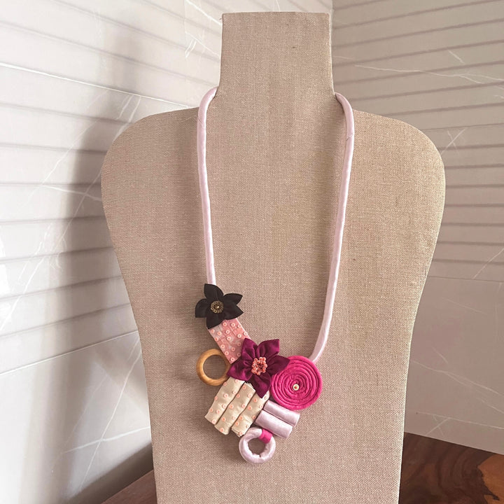 Contemporary Fabric Necklace For Women | Artistic | Hand Crafted | Pink & Lilac