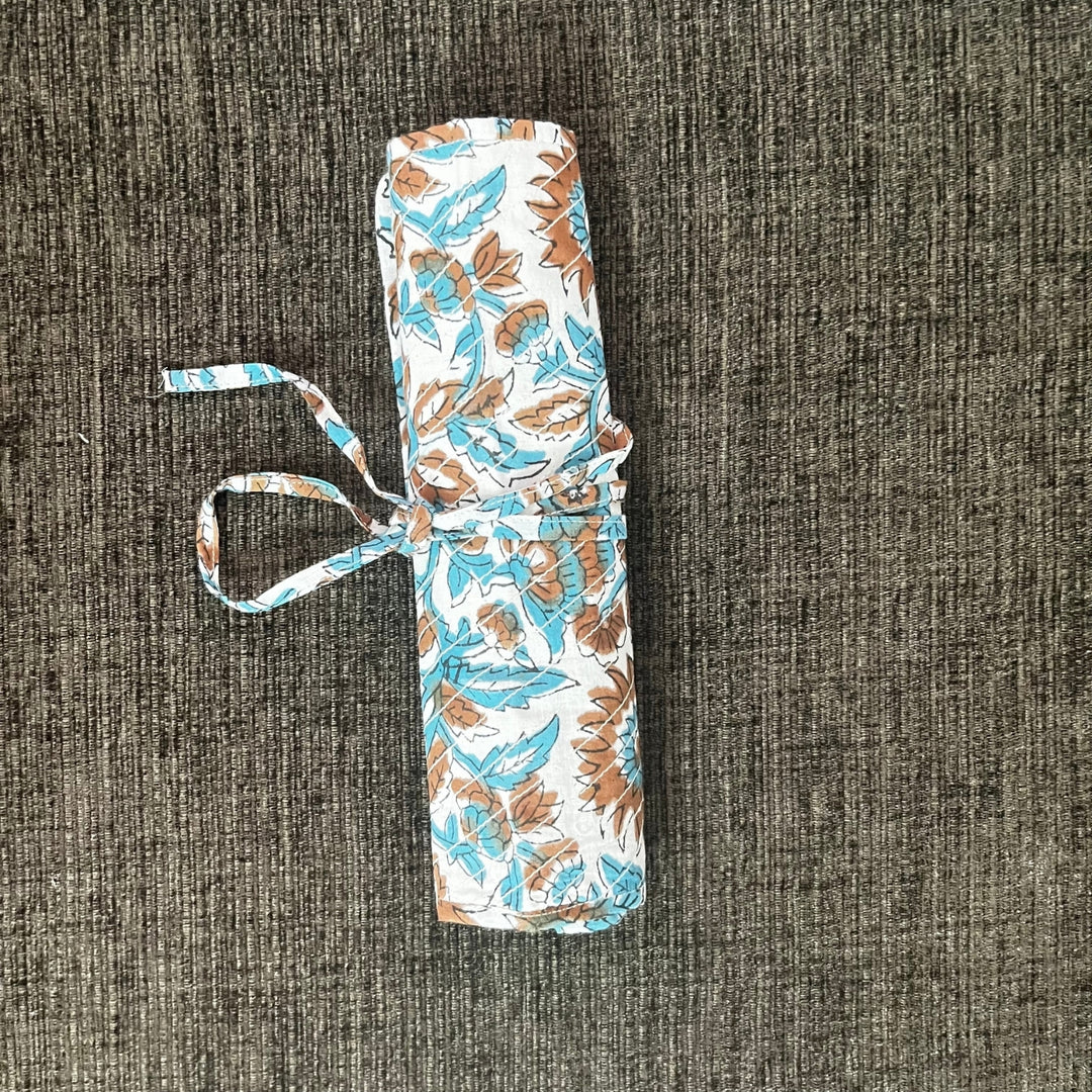 Table Cutlery and Napkin Wrap | Travel Friendly | Blue and Brown