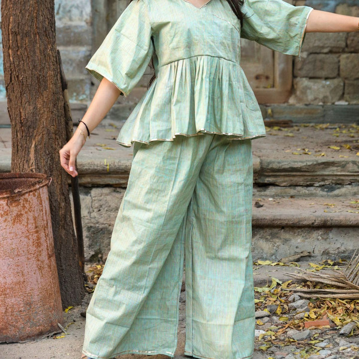 Mint Green Kediya Top and Palazzo Co-ord Set For Women | Elegant Look