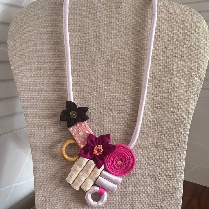 Contemporary Fabric Necklace For Women | Artistic | Hand Crafted | Pink & Lilac