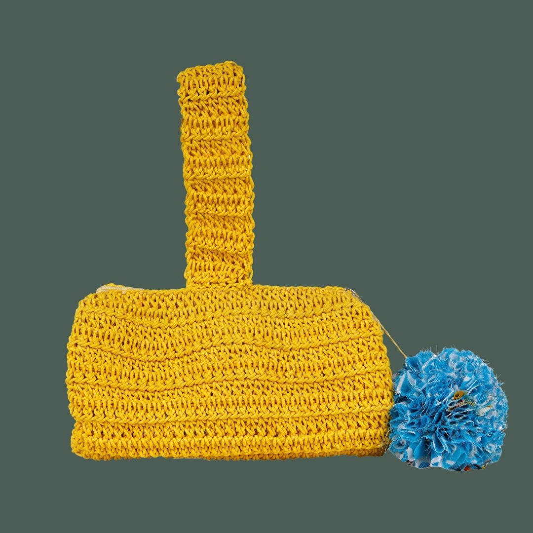 Duffel Pouch Hand Bag | Hand-Crochet | Cotton | Mustard Yellow