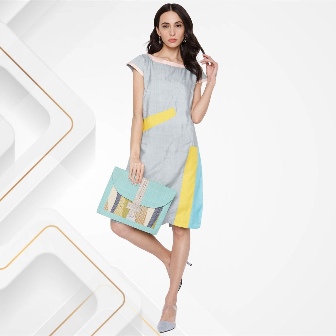 Estrella Tussar Shift Dress | Comfortable & Chic | For Day Wear | Cloudy Grey