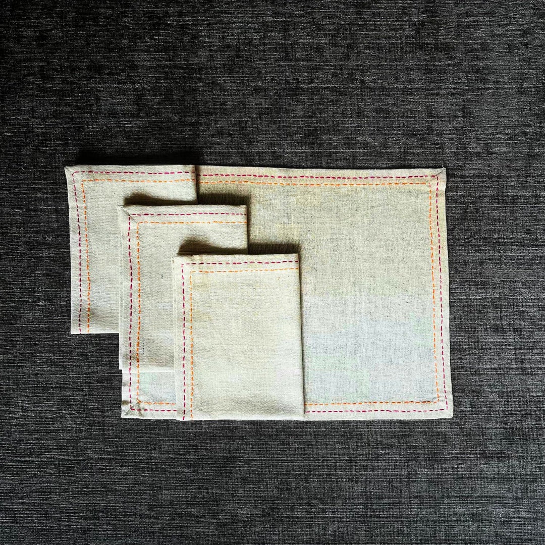 Beige Jute Table Napkin | Hand Embroidered  | Set of 4