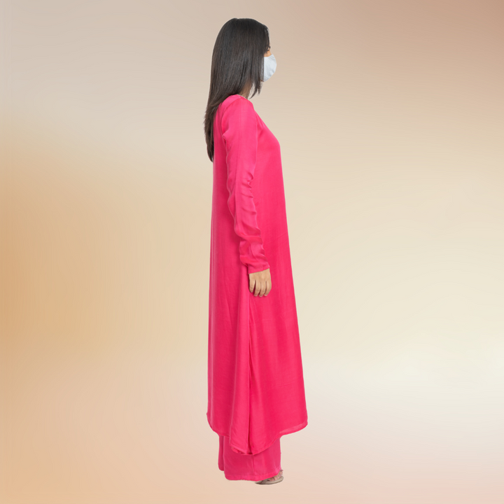 Feminine Fuchsia Pink Grey Color Blocked Kurta Set | Modal Silk | Sustainable