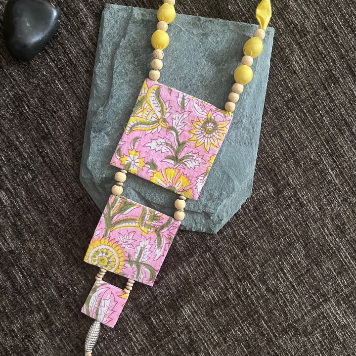 Pink And Yellow Necklace | Asymmetric Design | Fabric Jewelry | Sophisticated Look