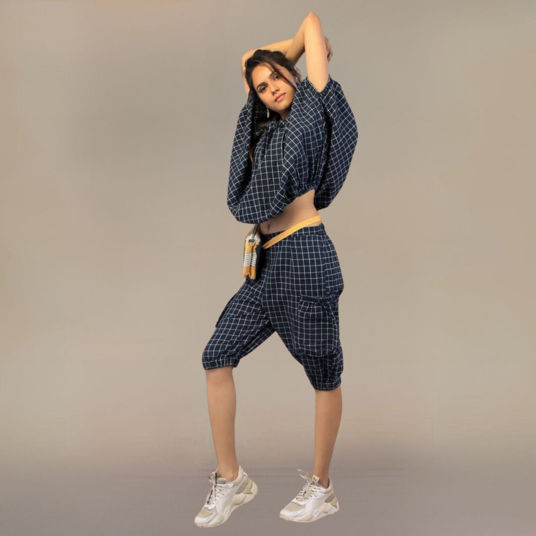 Clavel Ink Blue Check Co-ord Set | Cotton | Easy Breezy Day Wear | Stylish