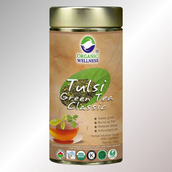 Tulsi Green Tea Classic | Blend Of Rama, Krishna & Vana Tulsi Leaves | Tin Pack Of 100 GM