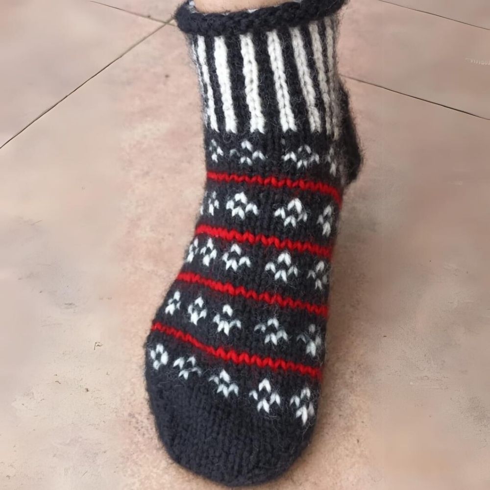 Woollen Socks for Winter Wear | Black White Red Hand Knitted Thermal  | Unisex