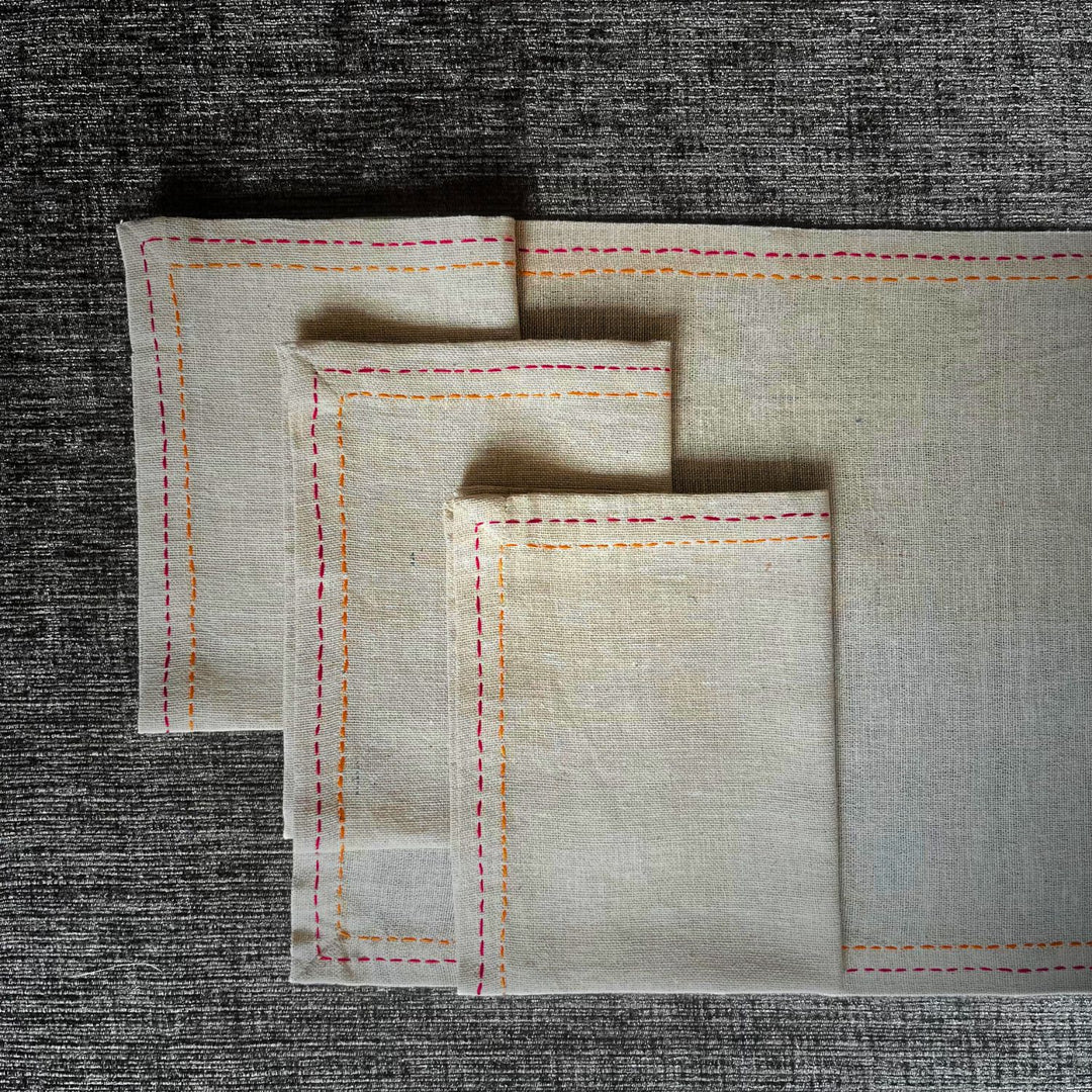 Beige Jute Table Napkin | Hand Embroidered  | Set of 4