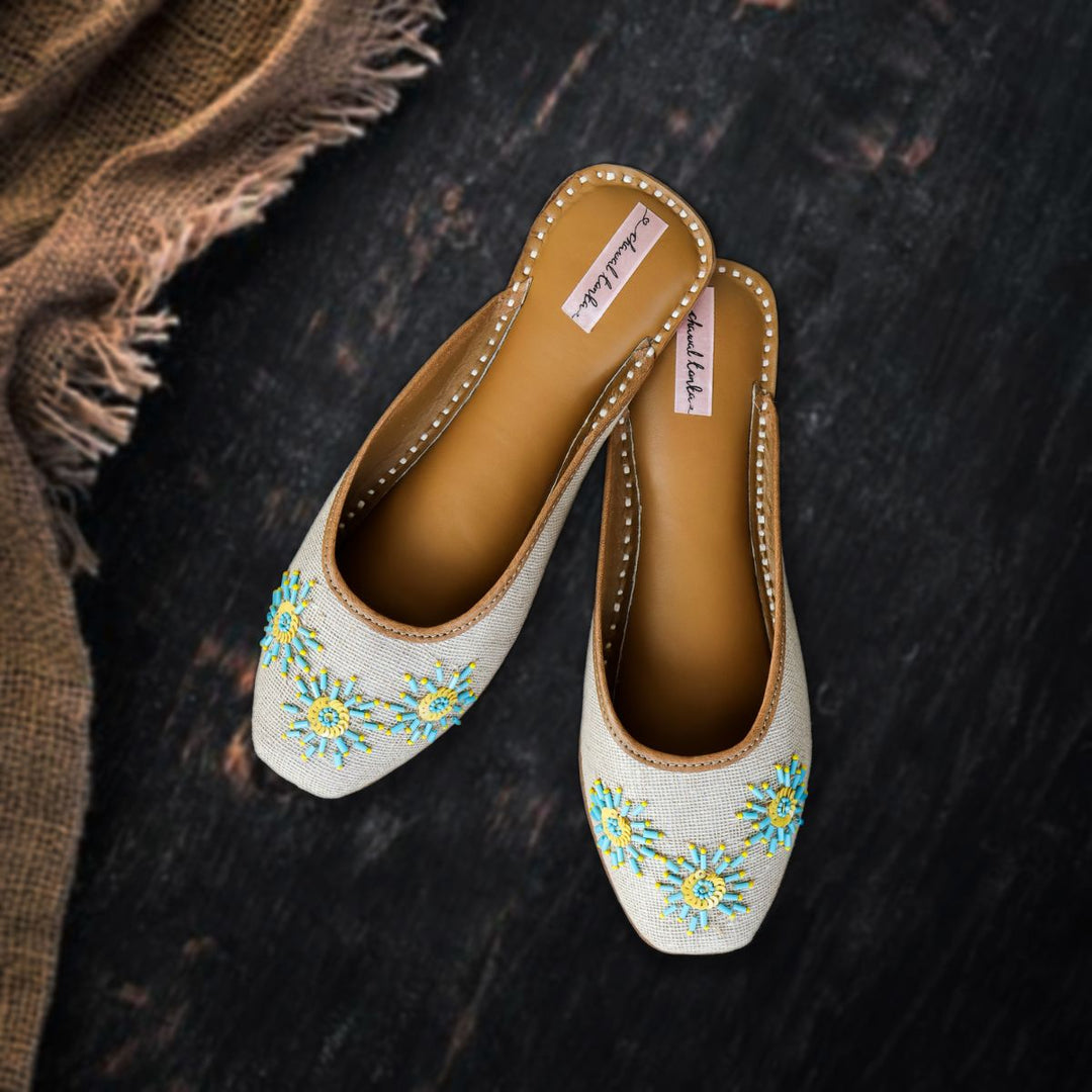 Hand-Crafted Jute Beige Women Juttis | Bead Embellished | Exquisite Craftsmanship