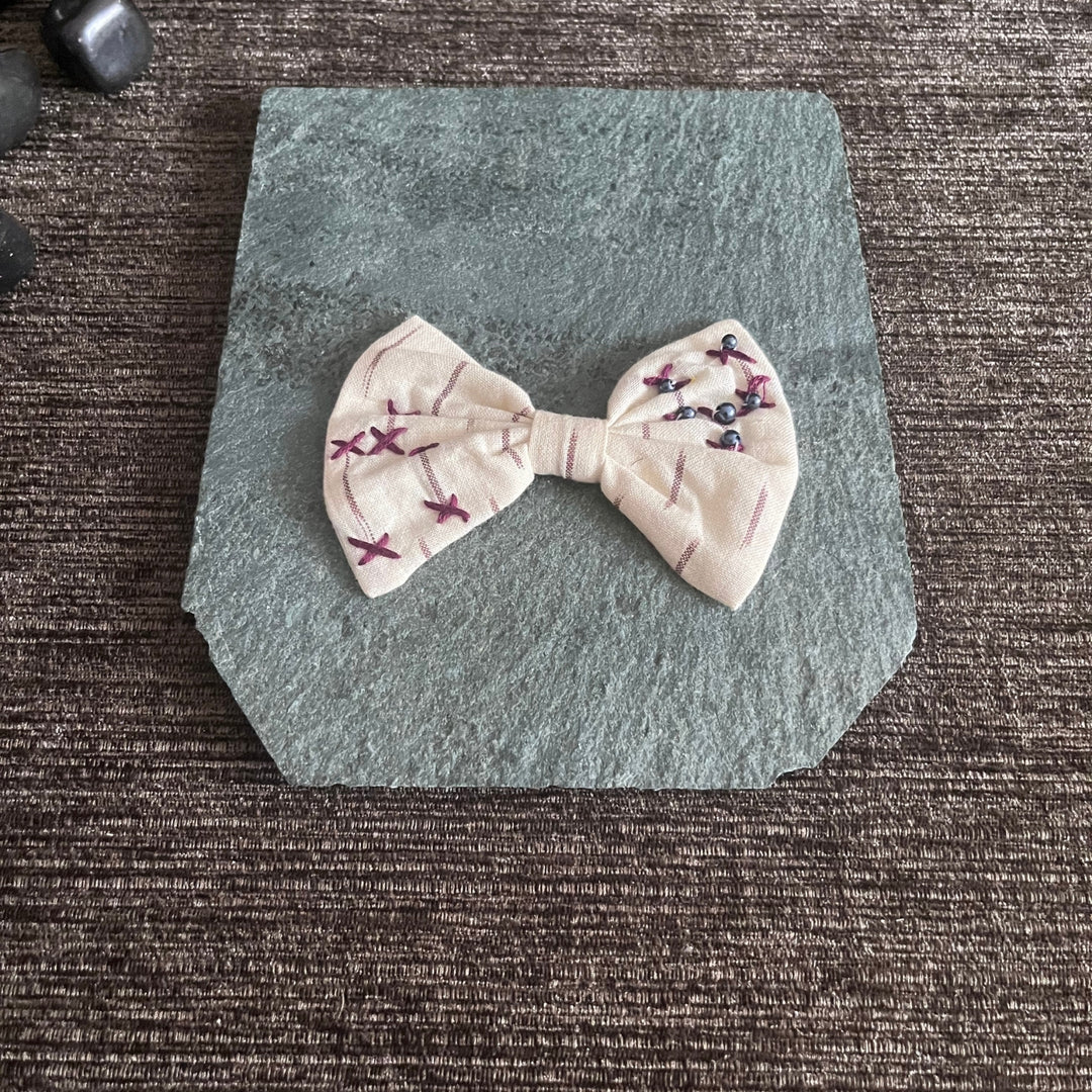 Cream Ikat Hair Bow Clip For Girls | Embroidered | Delicate | Comfortable | Hair Accessory