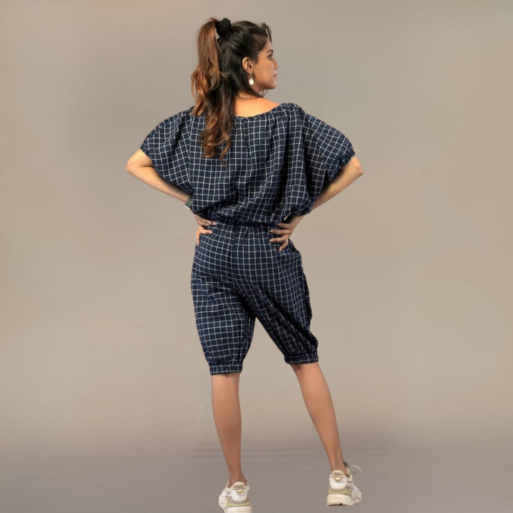 Clavel Ink Blue Check Co-ord Set | Cotton | Easy Breezy Day Wear | Stylish